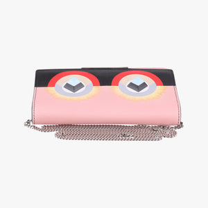Pre-owned Fendi Monster Eyes Continental pink×Multicolour Leather 8M0346 shoulderbag | stylenewstar