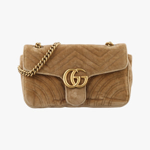 Pre-owned Gucci GG Marmont khaki velour 443497 shoulderbag | stylenewstar