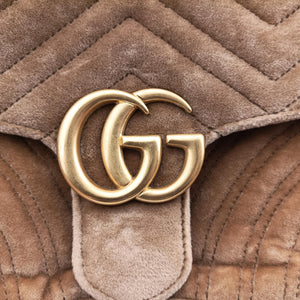 Pre-owned Gucci GG Marmont khaki velour 443497 shoulderbag | stylenewstar
