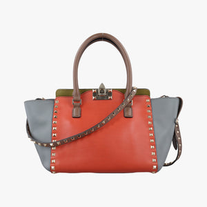 Pre-owned Valentino Rockstud Orange × Gray Leather shoulderbag | stylenewstar