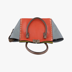 Pre-owned Valentino Rockstud Orange × Gray Leather shoulderbag | stylenewstar