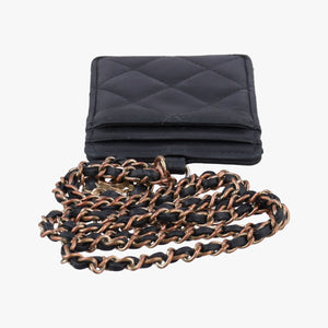 Pre-owned Chanel CC Logo Matelasse Card Case Black lambskin AP0711 shoulderbag | stylenewstar