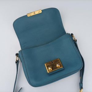 Pre-owned Miu Miu Push-Lock Flap Blue Leather shoulderbag | stylenewstar