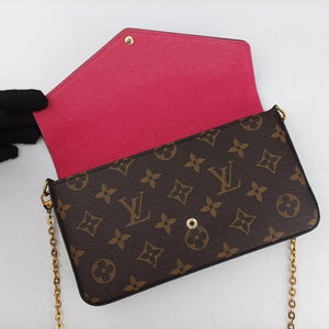 Pre-owned Louis Vuitton Love Lock Pochette Felicie Brown Monogram × Fuchsia Monogram PVC Coated Canvas M63999 shoulderbag | stylenewstar