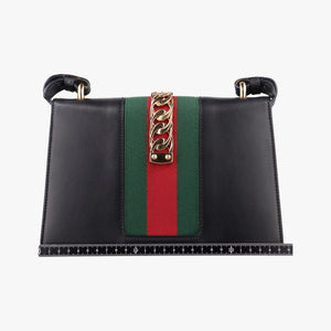 Pre-owned Gucci Sylvie Black×green×red Leather 421882 shoulderbag | stylenewstar