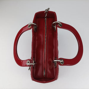 Pre-owned Christian Dior Lady Dior Red patent shoulderbag | stylenewstar