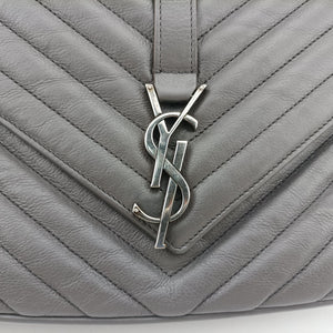 Pre-owned Yves Saint Laurent COLLEGE Grey Leather 428056 handbag | stylenewstar