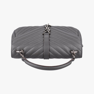 Pre-owned Yves Saint Laurent COLLEGE Grey Leather 428056 handbag | stylenewstar