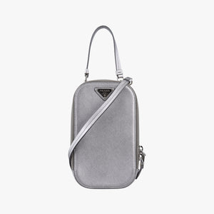 Pre-owned Prada Triangle logo Silver Saffiano Leather 1DH030 shoulderbag | stylenewstar