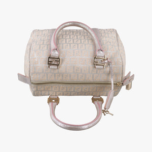 Pre-owned Fendi Zucchino Glitter Logo Pink Canvas 8BL068 handbag | stylenewstar