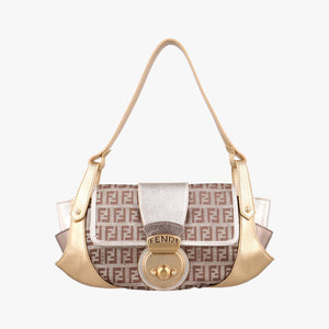 Pre-owned Fendi Zucchino Borsa golden×Multicolour canvas×leather 8BR429 shoulderbag | stylenewstar