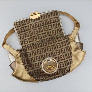 Pre-owned Fendi Zucchino Borsa golden×Multicolour canvas×leather 8BR429 shoulderbag | stylenewstar