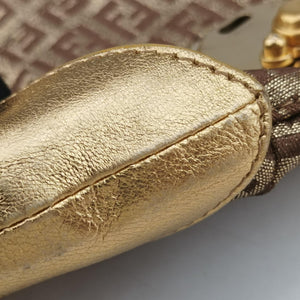 Pre-owned Fendi Zucchino Borsa golden×Multicolour canvas×leather 8BR429 shoulderbag | stylenewstar