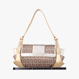 Pre-owned Fendi Zucchino Borsa golden×Multicolour canvas×leather 8BR429 shoulderbag | stylenewstar