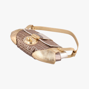 Pre-owned Fendi Zucchino Borsa golden×Multicolour canvas×leather 8BR429 shoulderbag | stylenewstar