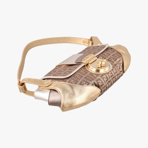 Pre-owned Fendi Zucchino Borsa golden×Multicolour canvas×leather 8BR429 shoulderbag | stylenewstar