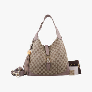 Pre-owned Gucci New Jackie Beige x Brown Canvas×Leather 246907 shoulderbag | stylenewstar
