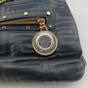 Vintage VERSACE Medusa quilted Navy Leather handbag | stylenewstar