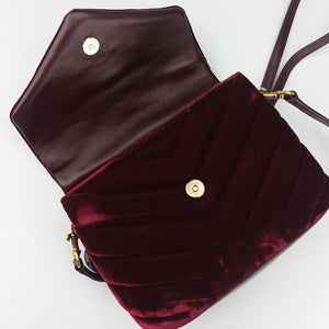 Vintage Yves Saint Laurent Monogram Lulutoy Burgundy velour 467072 shoulderbag | stylenewstar