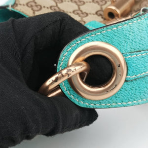 Secondhand Gucci Piston Lock Jackie Hobo khaki×blue canvas×leather 120885 shoulderbag | stylenewstar