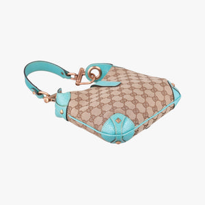 Secondhand Gucci Piston Lock Jackie Hobo khaki×blue canvas×leather 120885 shoulderbag | stylenewstar