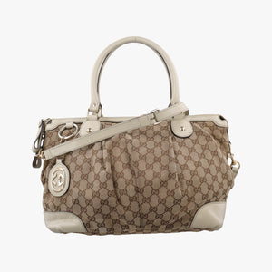 Pre-owned Gucci Sukey White×Beige canvas×leather 285730 shoulderbag | stylenewstar