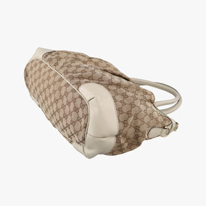 Pre-owned Gucci Sukey White×Beige canvas×leather 285730 shoulderbag | stylenewstar