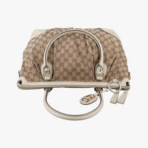 Pre-owned Gucci Sukey White×Beige canvas×leather 285730 shoulderbag | stylenewstar