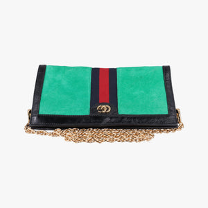 Pre-owned Gucci Ophidia Green×black×red Suede×leather 503877 shoulderbag | stylenewstar