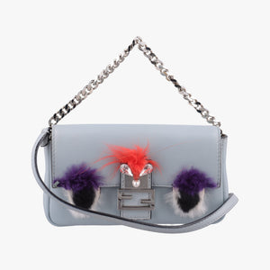 Pre-owned Fendi monster micro Baguette GreyBlue Leather 8M0354 shoulderbag | stylenewstar