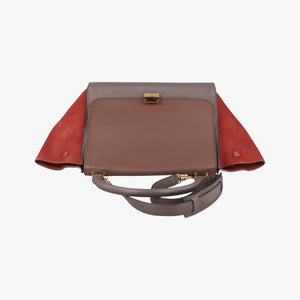 Pre-owned Celine Trapeze Orange×Brown Suede × leather shoulderbag | stylenewstar