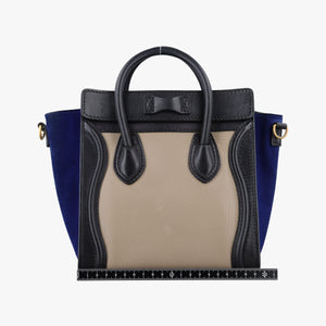 Pre-owned Celine Luggage Mini Shopper Beige×black×blue Suede × leather shoulderbag | stylenewstar