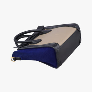 Pre-owned Celine Luggage Mini Shopper Beige×black×blue Suede × leather shoulderbag | stylenewstar