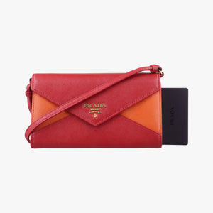 Pre-owned Prada Envelope Red x Orange Saffiano Leather shoulderbag | stylenewstar