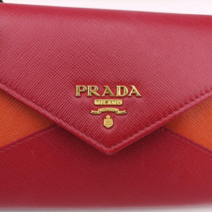 Pre-owned Prada Envelope Red x Orange Saffiano Leather shoulderbag | stylenewstar