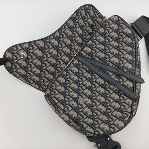 Pre-owned Christian Dior saddle Navy Jacquard×Leather bum bag/waist bag | stylenewstar