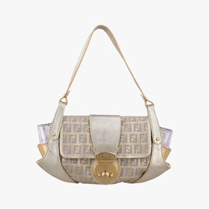 Pre-owned Fendi Zucchino turn lock golden×Multicolour canvas×leather 8BR429 handbag | stylenewstar