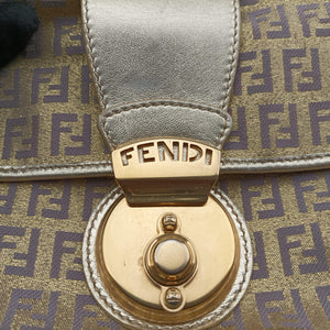Pre-owned Fendi Zucchino turn lock golden×Multicolour canvas×leather 8BR429 handbag | stylenewstar
