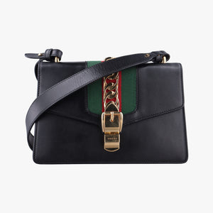 Pre-owned Gucci Sylvie Black×green×red Leather 421882 shoulderbag | stylenewstar