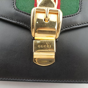 Pre-owned Gucci Sylvie Black×green×red Leather 421882 shoulderbag | stylenewstar