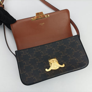 Pre-owned Celine Claude Triomphe Brown PVC coated canvas shoulderbag | stylenewstar