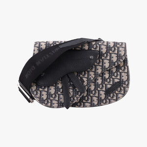 Pre-owned Christian Dior Saddle Pouch Navy×Black Jacquard×Leather bum bag/waist bag | stylenewstar