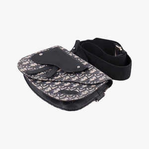 Pre-owned Christian Dior Saddle Pouch Navy×Black Jacquard×Leather bum bag/waist bag | stylenewstar