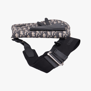 Pre-owned Christian Dior Saddle Pouch Navy×Black Jacquard×Leather bum bag/waist bag | stylenewstar