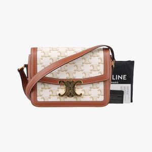 Pre-owned Celine Teen Triomphe White×brown PVC coated canvas shoulderbag | stylenewstar