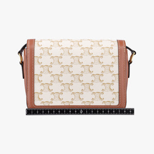 Pre-owned Celine Teen Triomphe White×brown PVC coated canvas shoulderbag | stylenewstar