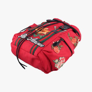 Pre-owned Gucci Techno Vintage Web L'Aveugle Par Amour Embroidered Red canvas 478327 backpack/rucksack | stylenewstar