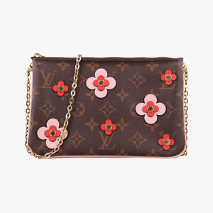 Pre-owned Louis Vuitton Pochette Double Zip Blooming Flowers brown×multicolor Monogram Canvas×calf leather M63905 shoulderbag | stylenewstar