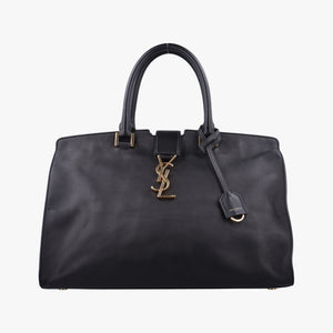 Pre-owned Yves Saint Laurent BABY CABAS Black Leather 394458 handbag | stylenewstar
