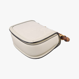Pre-owned Gucci New Bamboo White Leather×Canvas 675797 shoulderbag | stylenewstar